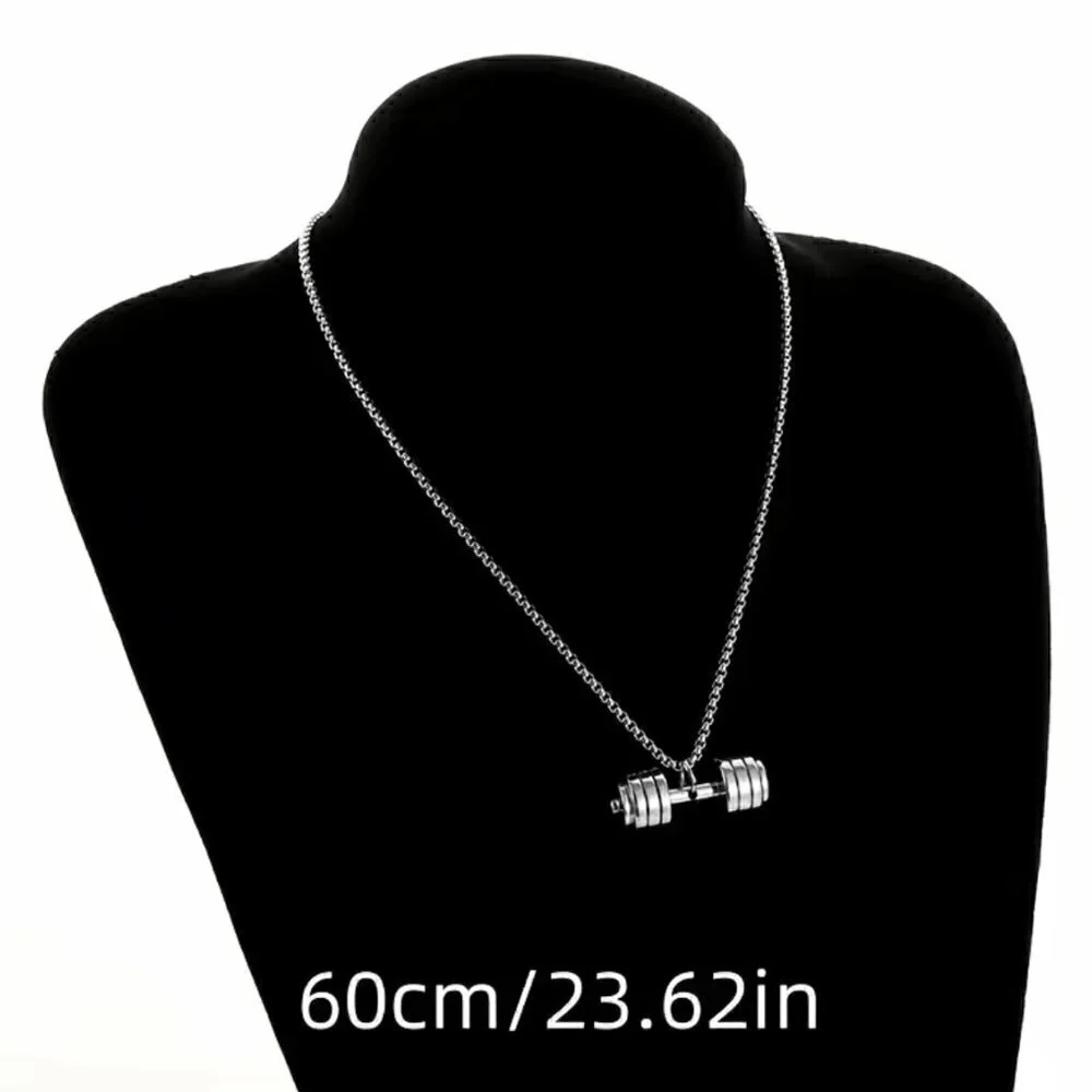Dumbbell Tapered Weights Pendant and Necklace Stainless Steel (#846)